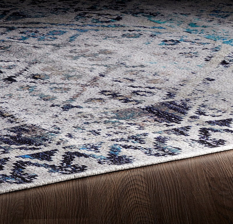 Sparx Medallion Blue Distressed Washable Modern Rug by Viana