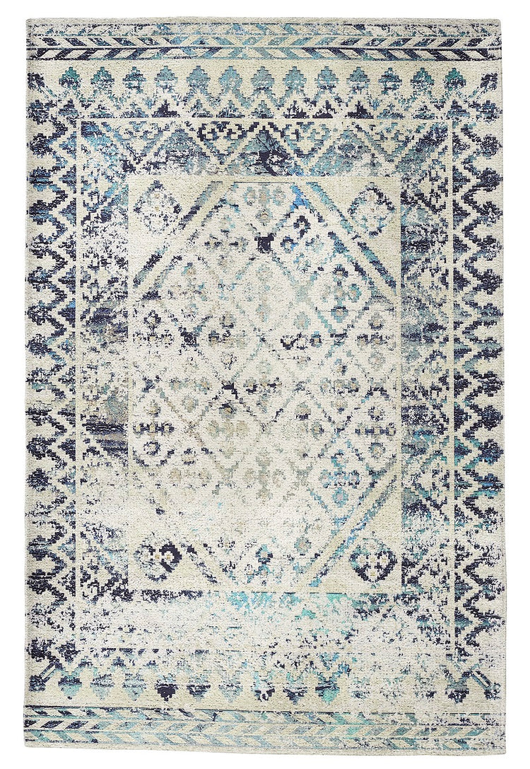 Sparx Medallion Blue Distressed Washable Modern Rug by Viana
