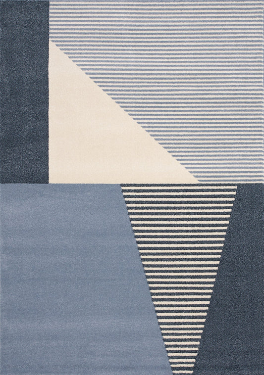 Safi Blue Cream Blocks Stripes Rug by Kalora Interiors