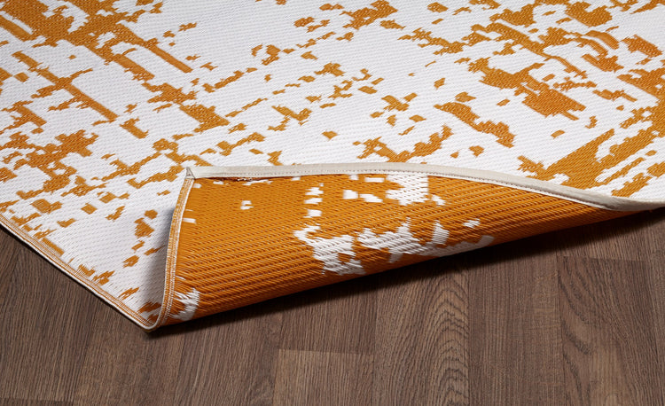 Fiesta FIE-4503-OCHRE Indoor Outdoor Ochre Yellow Abstract Reversible Plastic Area Rug By Viana Inc