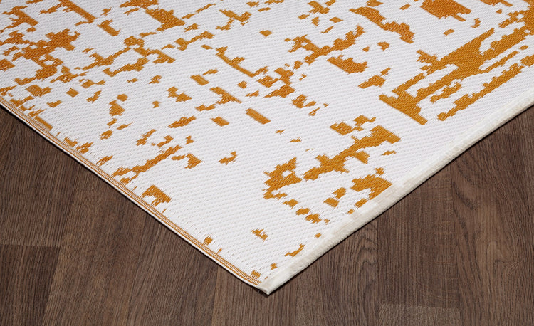 Fiesta FIE-4503-OCHRE Indoor Outdoor Ochre Yellow Abstract Reversible Plastic Area Rug By Viana Inc