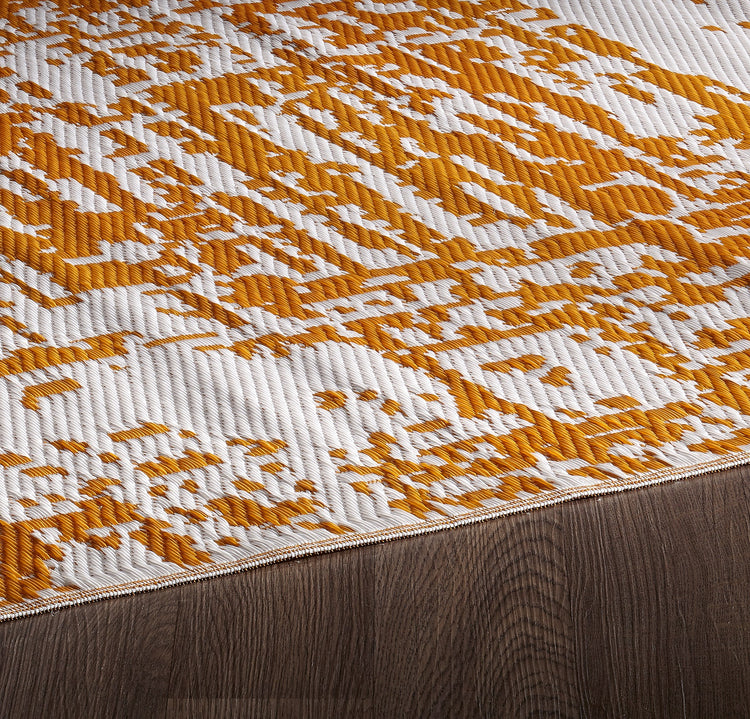 Fiesta FIE-4503-OCHRE Indoor Outdoor Ochre Yellow Abstract Reversible Plastic Area Rug By Viana Inc