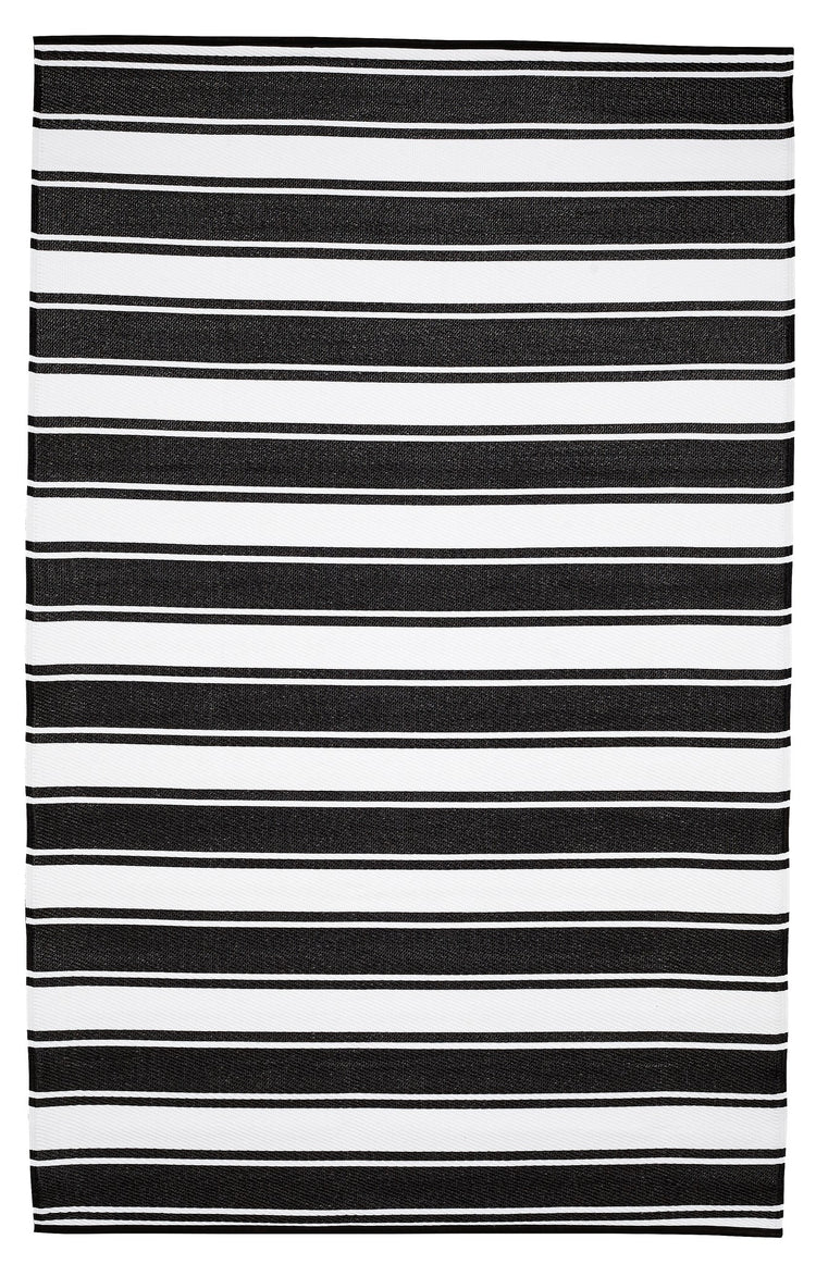 Fiesta FIE-4511-BLKWHT Indoor Outdoor Black White Band Reversible Plastic Area Rug By Viana Inc