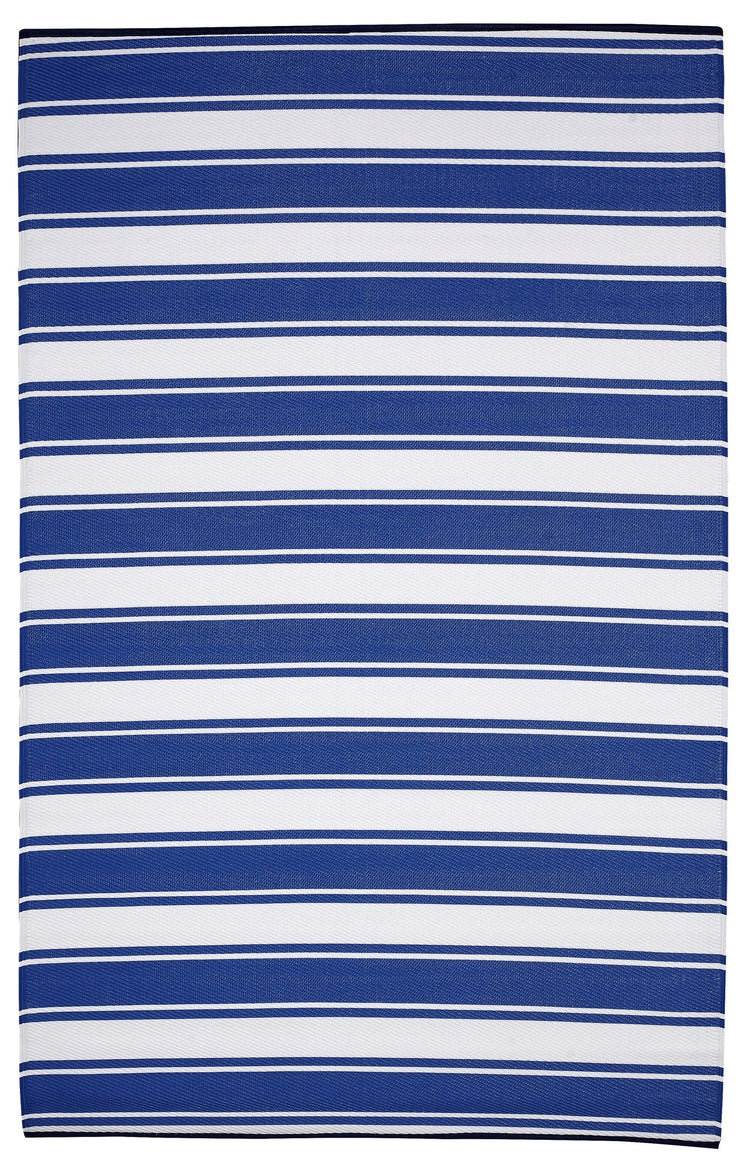 Fiesta FIE-4511-BLUE Indoor Outdoor Blue Band Reversible Plastic Area Rug By Viana Inc