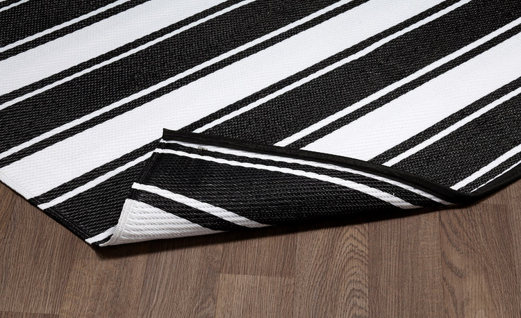 Fiesta FIE-4511-BLKWHT Indoor Outdoor Black White Band Reversible Plastic Area Rug By Viana Inc