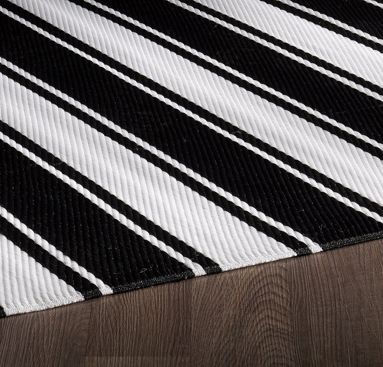 Fiesta FIE-4511-BLKWHT Indoor Outdoor Black White Band Reversible Plastic Area Rug By Viana Inc