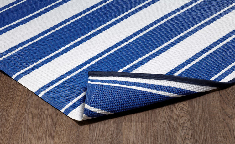 Fiesta FIE-4511-BLUE Indoor Outdoor Blue Band Reversible Plastic Area Rug By Viana Inc