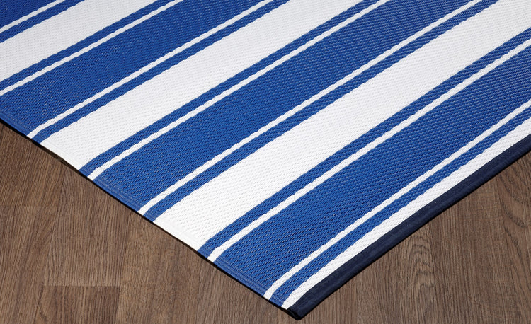 Fiesta FIE-4511-BLUE Indoor Outdoor Blue Band Reversible Plastic Area Rug By Viana Inc