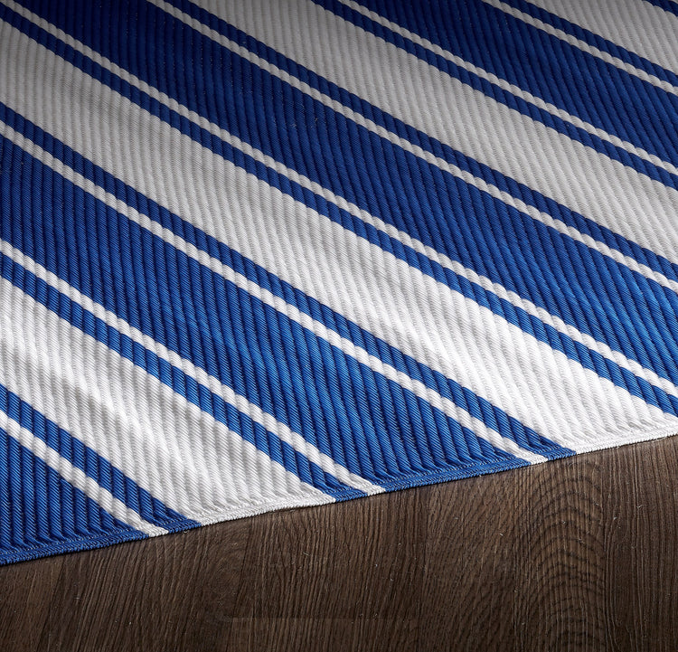 Fiesta FIE-4511-BLUE Indoor Outdoor Blue Band Reversible Plastic Area Rug By Viana Inc