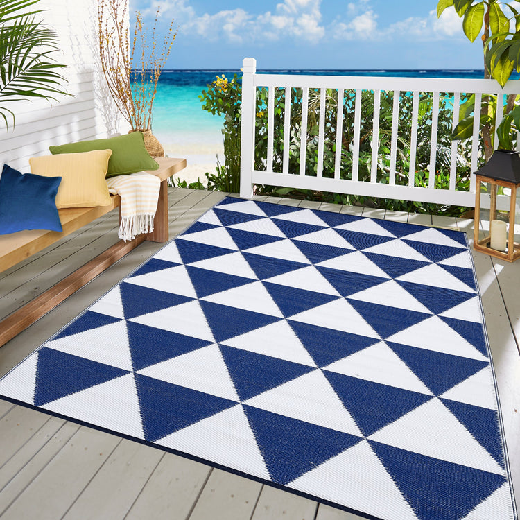 Fiesta FIE-4515-BLUE Indoor Outdoor Blue Triangle Reversible Plastic Area Rug By Viana Inc