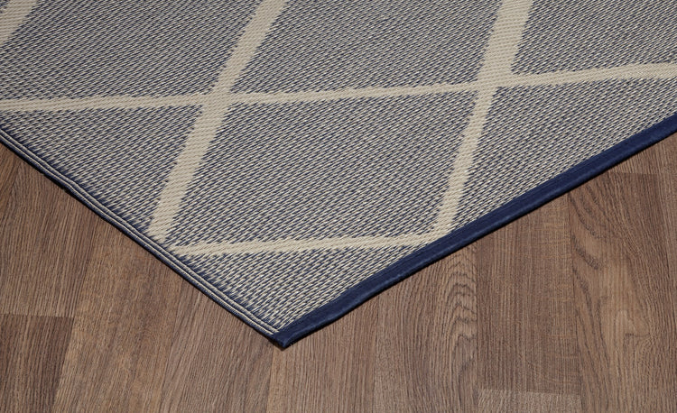 Fiesta FIE-4524-BLUE Indoor Outdoor Blue Large Diamond Reversible Plastic Area Rug By Viana Inc
