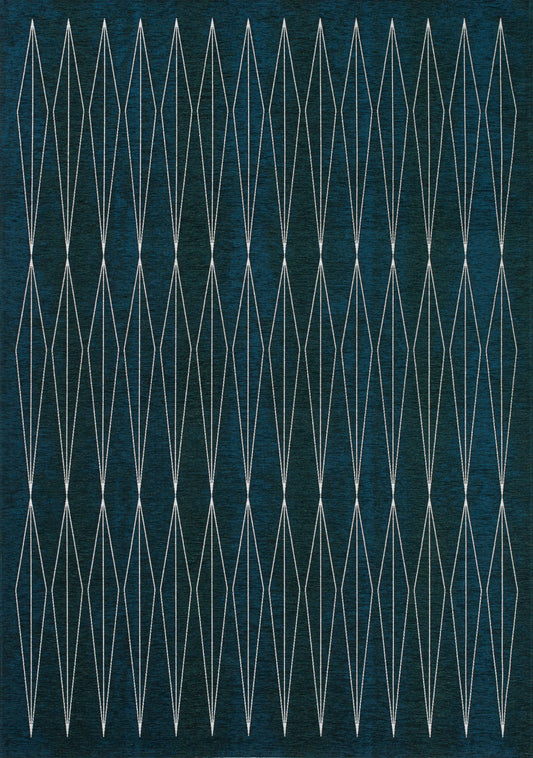 Cathedral Teal Cream Slender Diamonds Rug by Kalora Interiors