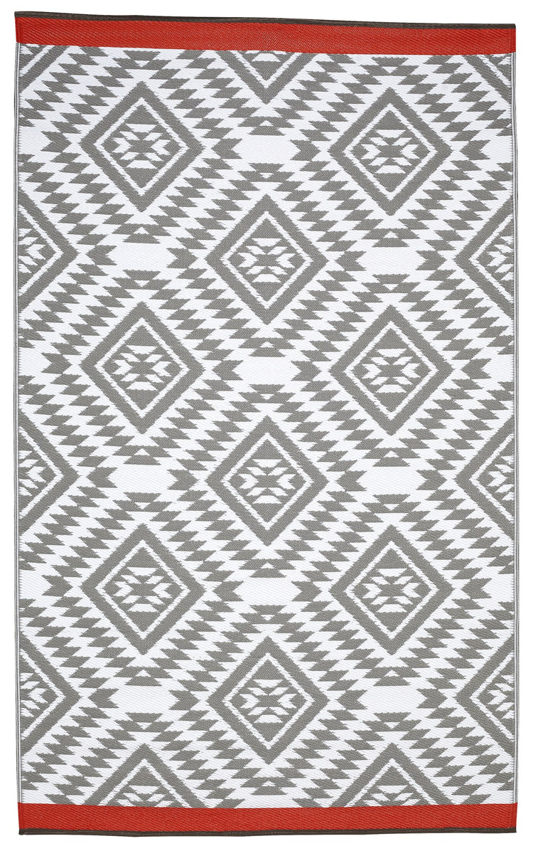 Fiesta FIE-5435-RED Indoor Outdoor Moroccan Red Band Reversible Plastic Area Rug By Viana Inc