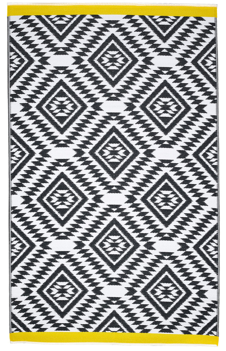 Fiesta FIE-5435-YELL Indoor Outdoor Moroccan Ochre Yellow Band Reversible Plastic Area Rug By Viana Inc