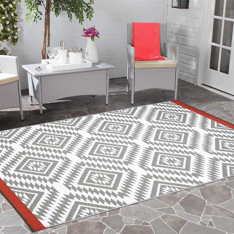 Fiesta FIE-5435-RED Indoor Outdoor Moroccan Red Band Reversible Plastic Area Rug By Viana Inc