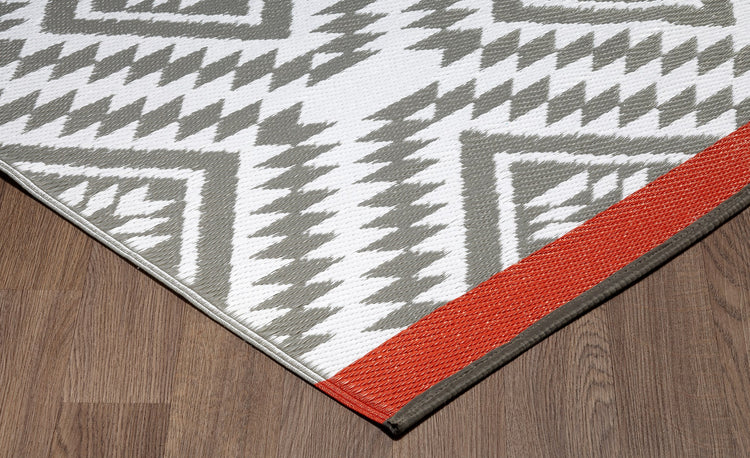 Fiesta FIE-5435-RED Indoor Outdoor Moroccan Red Band Reversible Plastic Area Rug By Viana Inc