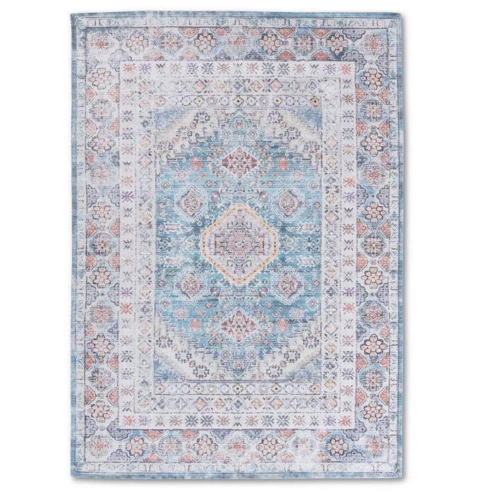 Sparx Distressed Blue Washable Transitional Rug by Viana