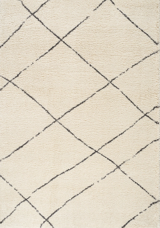 Maroq Cream Grey Uneven Trellis Rug by Kalora Interiors