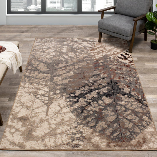 Alfombra Abbey Cream Taupe Leaf de Kalora Interiors
