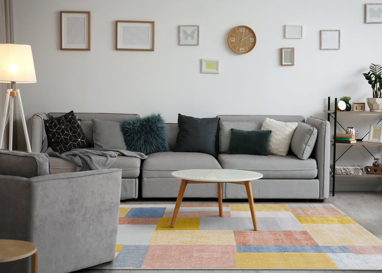 Belle Yellow Orange Blue Colour Blocks Rug by Kalora Interiors