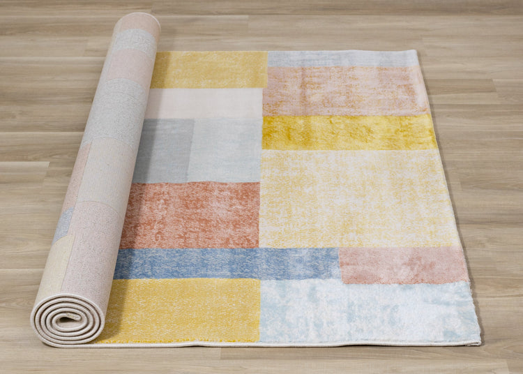 Belle Yellow Orange Blue Colour Blocks Rug by Kalora Interiors
