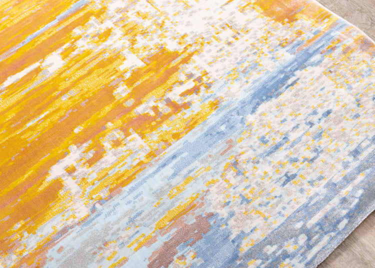 Belle Cream Blue Yellow Brush Strokes Rug by Kalora Interiors