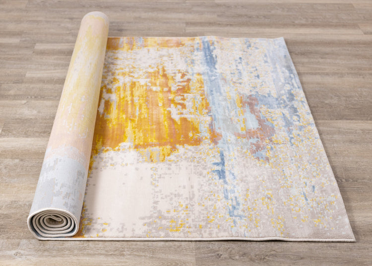 Belle Cream Blue Yellow Brush Strokes Rug by Kalora Interiors