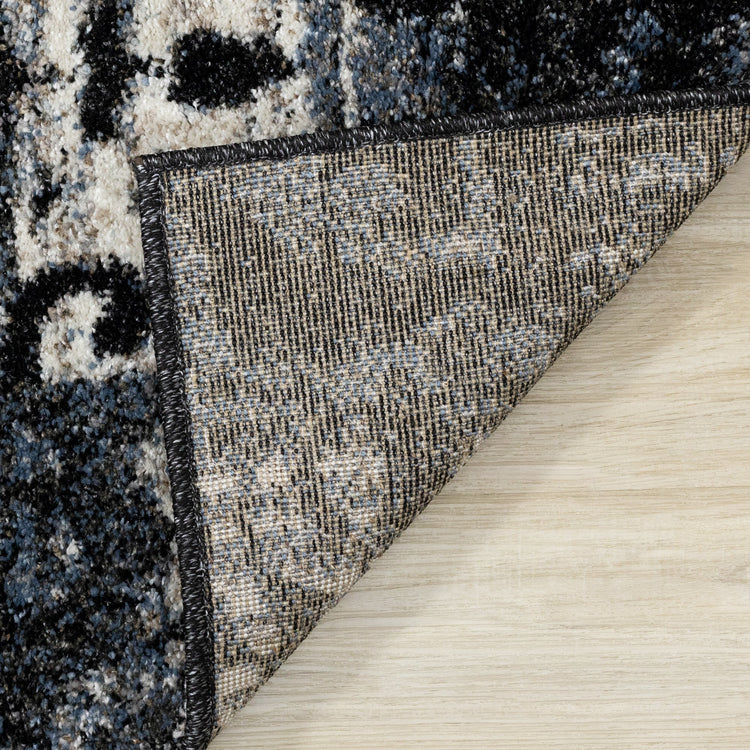 Breeze Blue Black Cream Pattern Patchwork Rug by Kalora Interiors