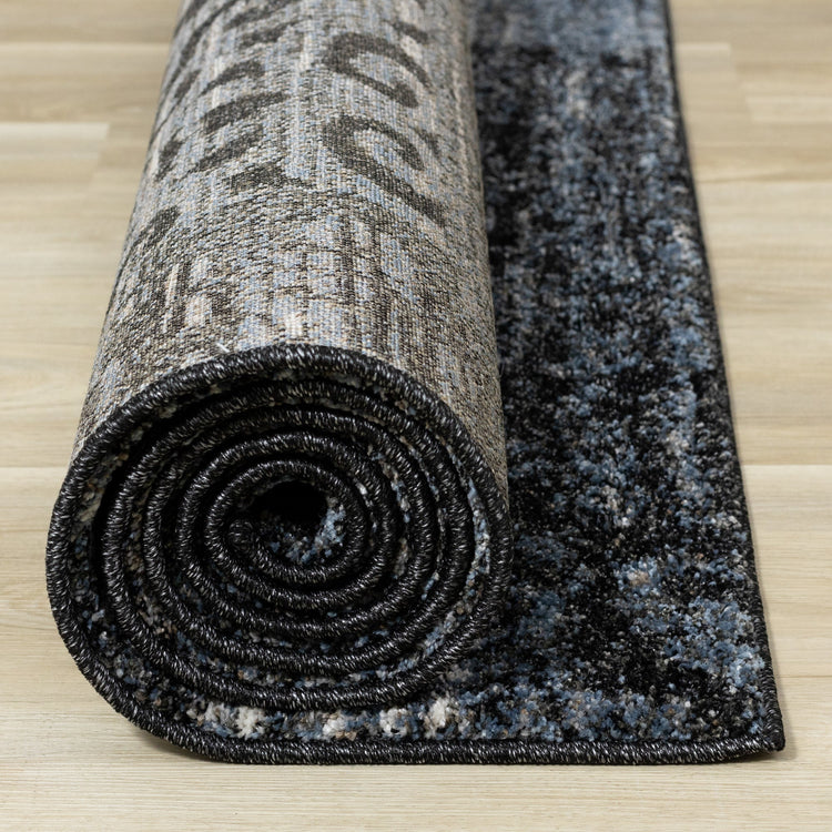 Breeze Blue Black Cream Pattern Patchwork Rug by Kalora Interiors