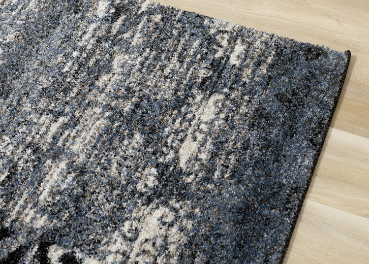 Breeze Blue Black Cream Pattern Patchwork Rug by Kalora Interiors