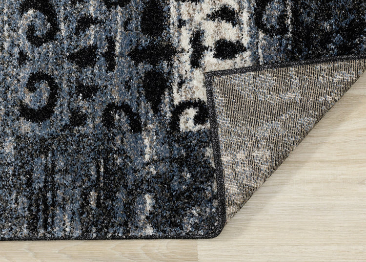 Breeze Blue Black Cream Pattern Patchwork Rug by Kalora Interiors