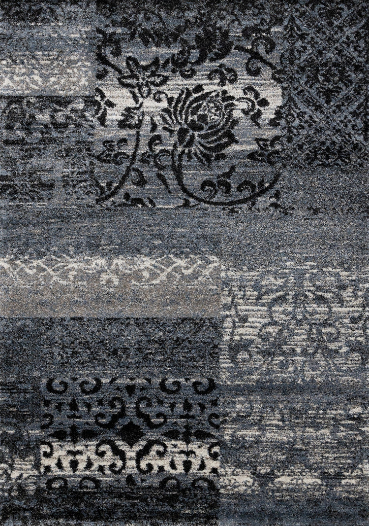Breeze Blue Black Cream Pattern Patchwork Rug by Kalora Interiors