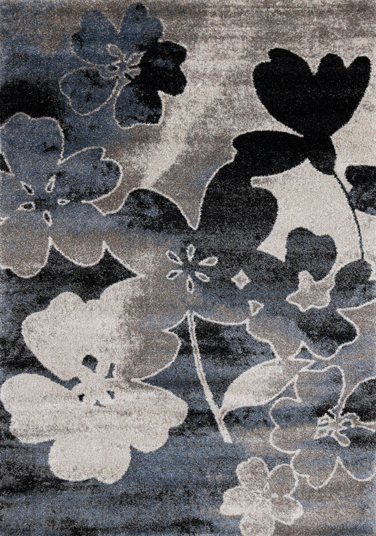 Breeze Blue Cream Black Poppies Rug by Kalora Interiors