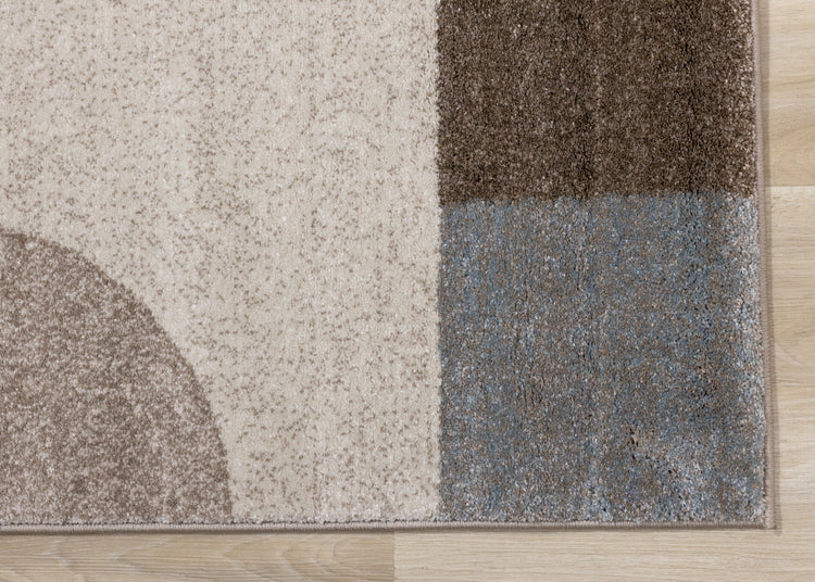 Breeze Cream Brown Grey Geometric Shapes Rug by Kalora Interiors