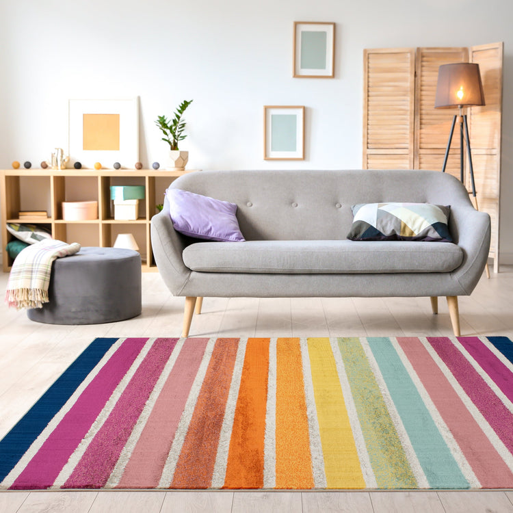 Brighton Pink Orange Stripes Rug by Kalora Interiors