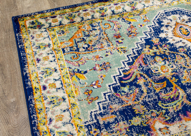 Brighton Blue Beige Multicolour Traditional Rug by Kalora Interiors