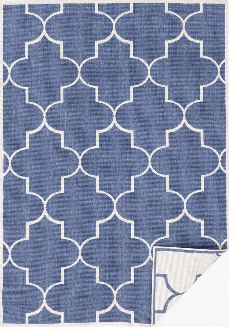 Bristol Blue White Outdoor Reversible Geometric Rug by Kalora Interiors