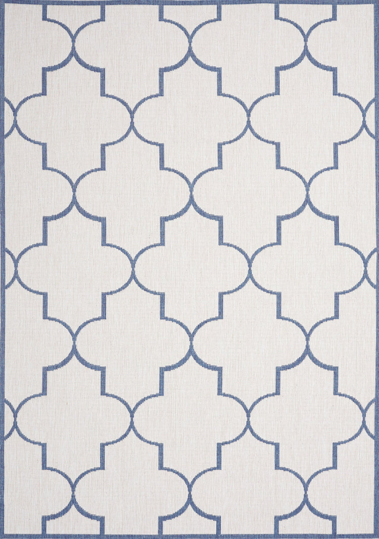 Bristol Blue White Outdoor Reversible Geometric Rug by Kalora Interiors