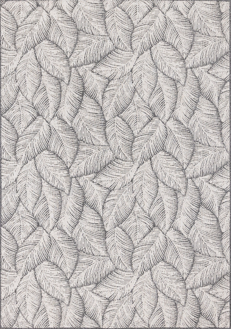 Bristol Grey White Leaf Pattern Indoor/Outdoor Reversible Rug by Kalora Interiors