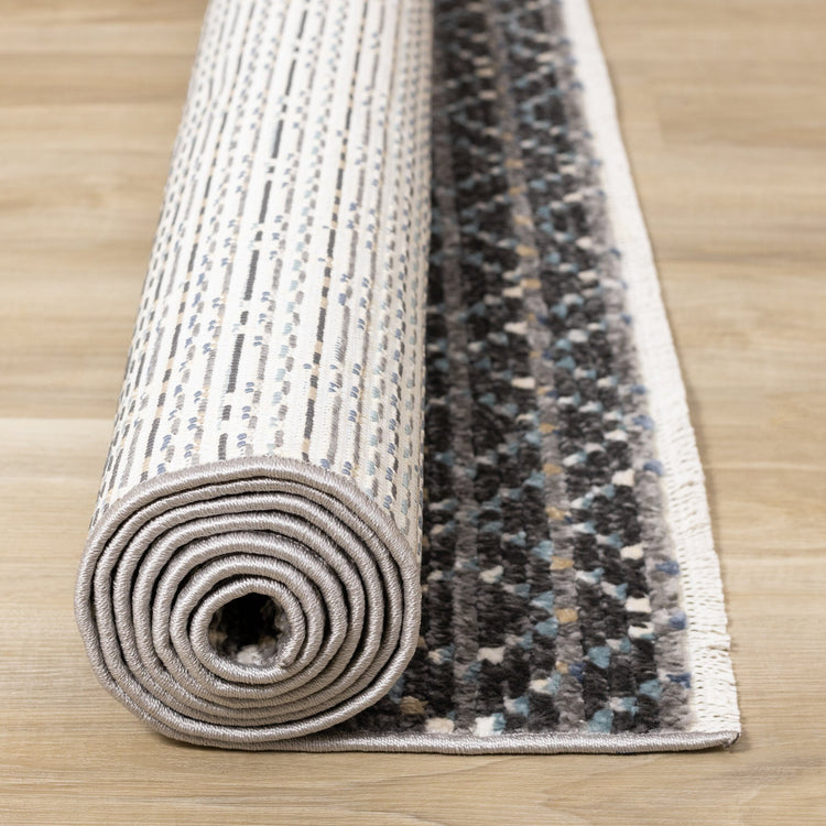 Calabar Blue Grey White Banded Pattern Rug by Kalora Interiors