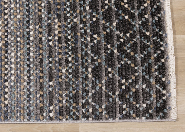 Calabar Blue Grey White Banded Pattern Rug by Kalora Interiors