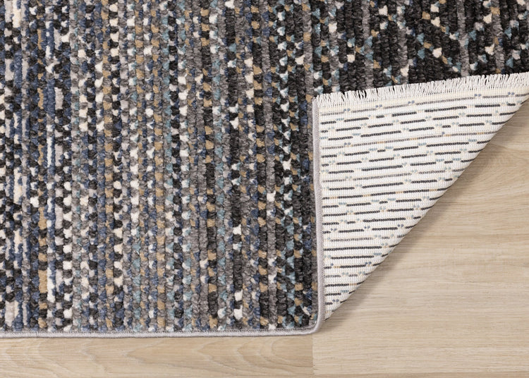 Calabar Blue Grey White Banded Pattern Rug by Kalora Interiors