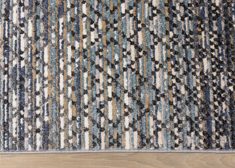 Calabar Blue Grey White Banded Pattern Rug by Kalora Interiors