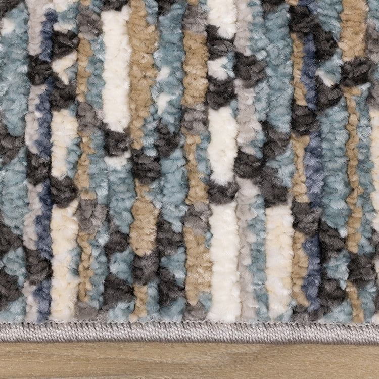 Calabar Blue Grey White Banded Pattern Rug by Kalora Interiors