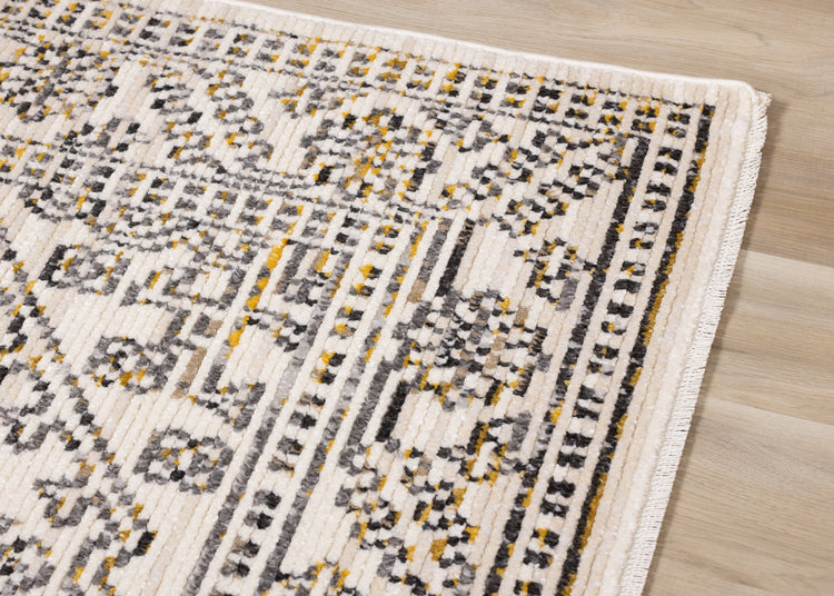Calabar Cream Grey Yellow Elaborate Border Rug by Kalora Interiors