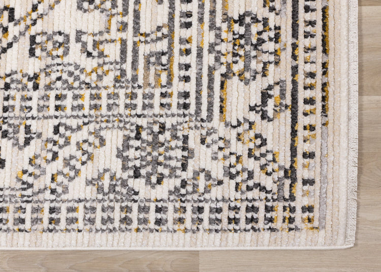 Calabar Cream Grey Yellow Elaborate Border Rug by Kalora Interiors