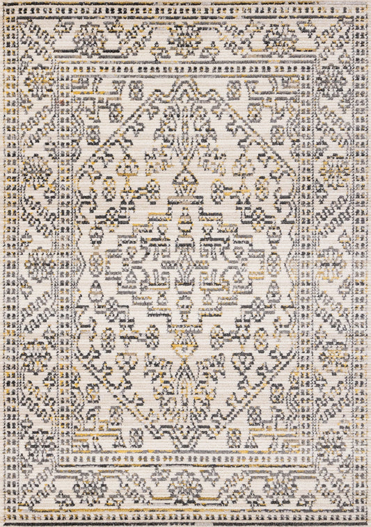 Calabar Cream Grey Yellow Elaborate Border Rug by Kalora Interiors