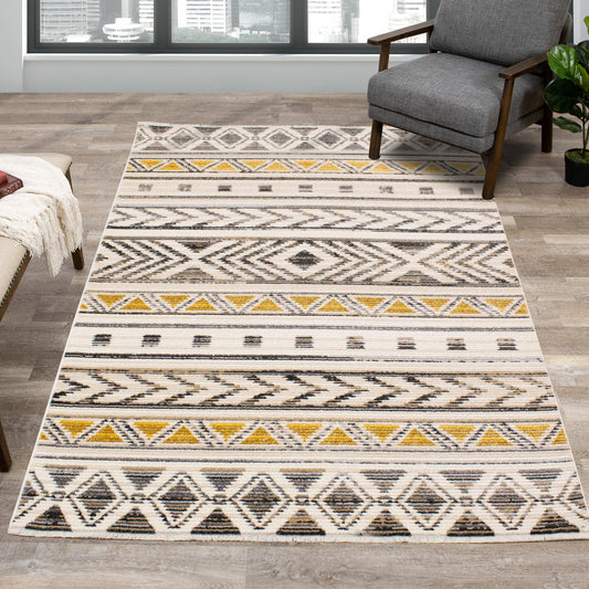 Alfombra Calabar Cream Grey Yellow Tribal de Kalora Interiors