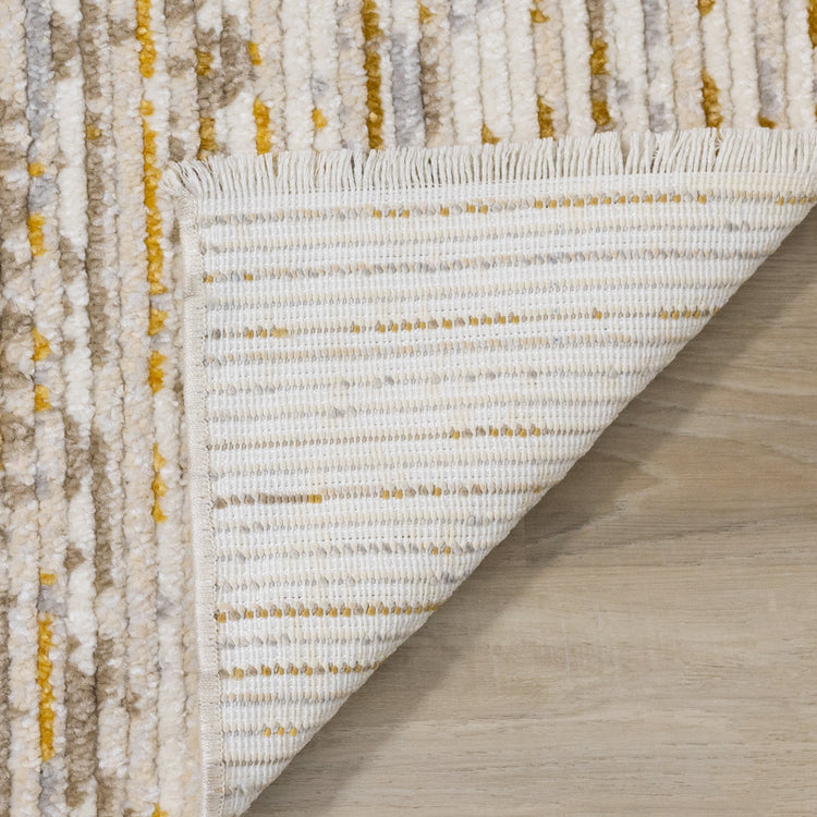 Calabar Cream Yellow Grey Distressed Carved Pile Striped Rug by Kalora Interiors