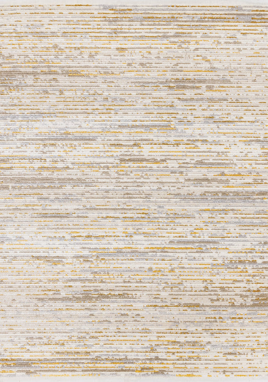 Calabar Cream Yellow Grey Distressed Carved Pile Striped Rug by Kalora Interiors